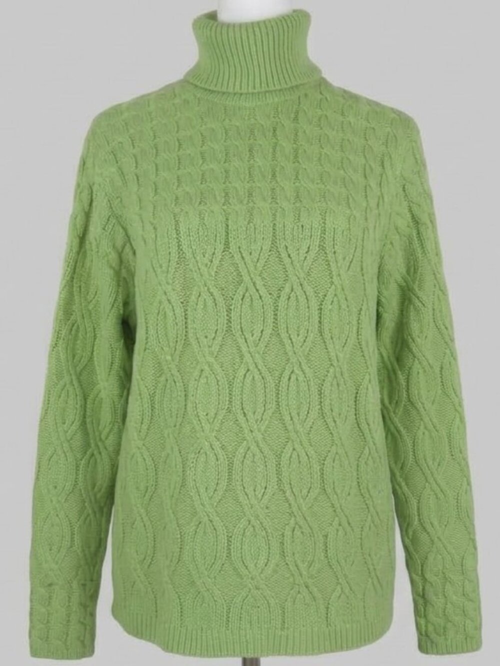 Wainscott Women's Green Cable Knit Turtleneck Sweater Size XL (C2192)